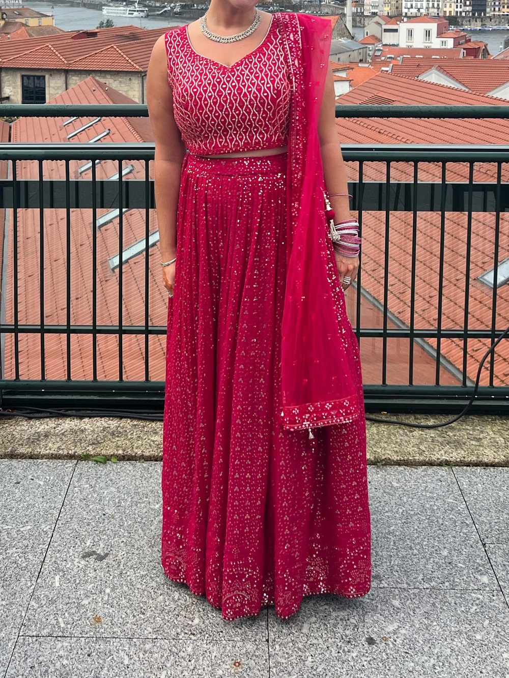 Women's Fuchsia Embellished Lehenga Set